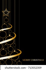 Vector Abstract poster Golden Christmas Tree on black background 