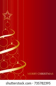 Vector Abstract poster Golden Christmas Tree on red background 