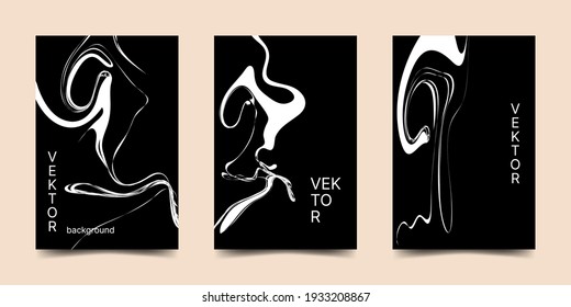 Vector abstract poster template with liquid lines. White wavy lines on a black background. Design for banner, flyer, invitation, cover, business card.