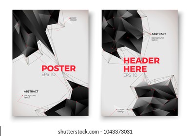 Vector abstract poster templates, white background with dark geometric shapes and place for your text.