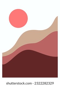 Afiches abstractos vectoriales de formas dibujadas a mano con forma de arte, enmarcadas con sol y montaña boho. ilustrador de decoración de paredes