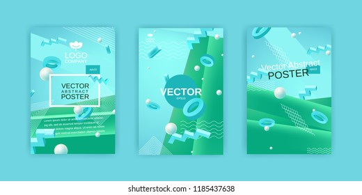 Vector abstract posters set in blue and green colors