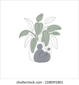 Línea de planta y color del recipiente abstracto vectorial