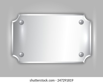 Vector abstract precious metal silver award plate with curved corners, screws and place for text