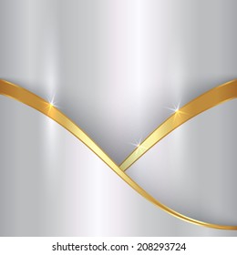 Vector abstract precious white color metal background with curve and gold border