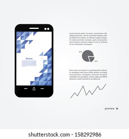 Vector abstract presentation in smartphone. Clean template with space for your content. Creative, modern design presentation.
