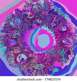 Vector abstract psychedelic image of 
Christmas wreath. Colorful Background