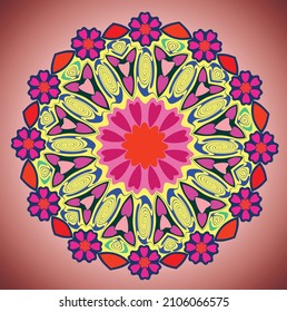 Ilustración de mandala psiquédelica abstracta vectorial para telas de moda comercial moderna.