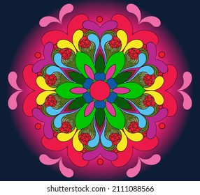 Vector abstract psychedelic mandala illustration for modern commercial fashion fabrics.