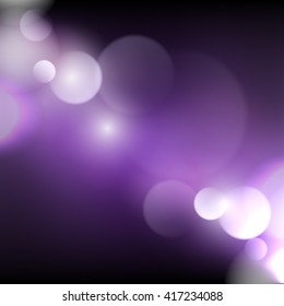 Vector abstract purple background with lights. White circles. Gradient. Dust. Dark. Black.