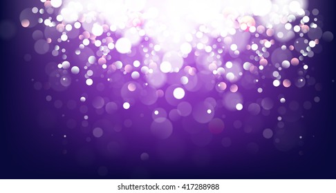 Vector abstract purple background with lights. Bokeh. White circles. Gradient. Dark. Black. Dust. Particles