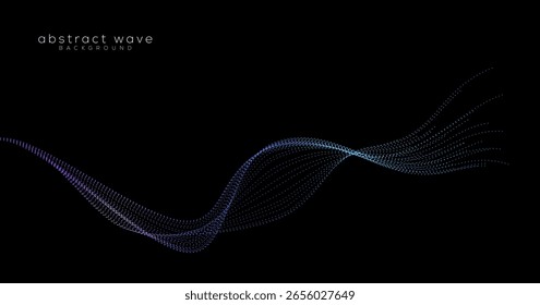 Vector abstracto púrpura azul que fluye la partícula del punto de la onda aislada en fondo negro. Elemento de diseño para tecnología, ciencia, IA, concepto moderno	