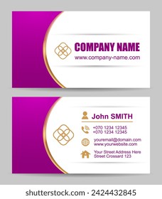Vector abstract purple, gold and white business card template