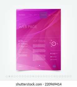Vector abstract purple website design template with smooth dynamic wave background and a set of icons