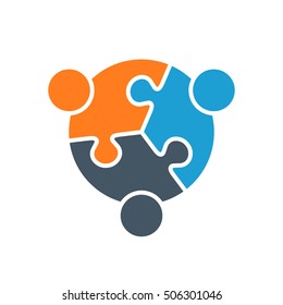 Vector Abstract Puzzle Stylized Family of 3, Team lcon, Logo, Illustration Isolated