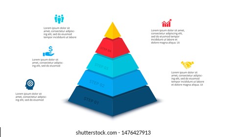 Vector abstract pyramid for infographic with 5 step or options. Business template for presentation. Illustration of five levels of hierarchy.