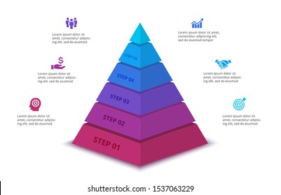 Vector abstract pyramid for infographic with 6 step or options. Business template for presentation. Illustration of five levels of hierarchy.