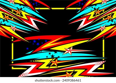 vector abstract racing background design with a unique striped pattern, with a combination of bright colors, and with a star effect. suitable for your wrapping design