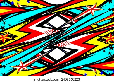 vector abstract racing background design with a unique striped pattern and a combination of bright colors and star effects that looks dashing and cool