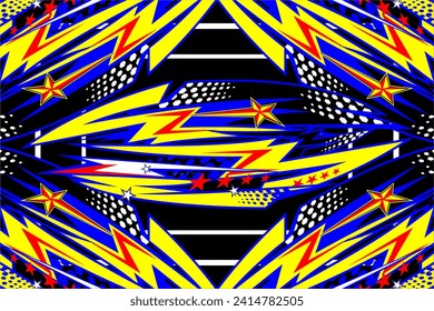 vector abstract racing background design with a unique striped pattern and a combination of bright colors such as blue, yellow