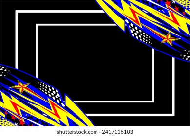 diseño de fondo de carreras abstractas vectoriales con un patrón de rayas único y una combinación de colores brillantes, se ve fresco en un fondo negro
