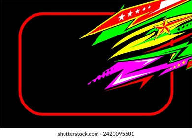 vector abstract racing background design with a unique striped pattern and a combination of bright colors and star effects that look cool, suitable for your racing background