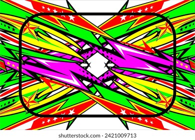 vector abstract racing background design with a unique striped pattern and a combination of bright colors such as red, yellow, green and star effects