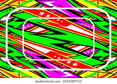 vector abstract racing background design with a unique striped pattern and a combination of bright colors such as red, yellow, green and star effects