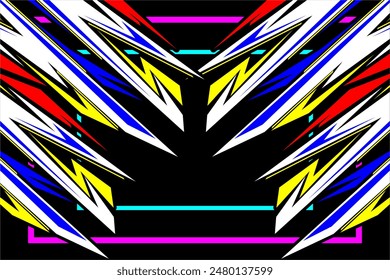 vector abstract racing background design with a unique line pattern and bright colors on a black background