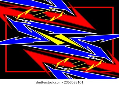 vector abstract racing design with a unique striped pattern and bright colors such as blue, yellow and red so it looks beautiful and attractive