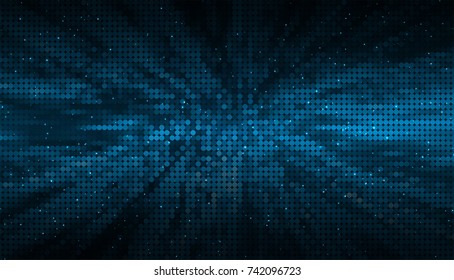 Vector Abstract radiation dots, Illustration high computer technology dark blue color background. Hi-tech digital technology concept