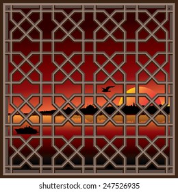 Vector abstract railing background with Istanbul silhouette