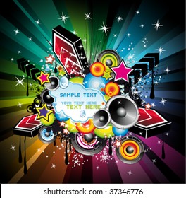 VECTOR Resumen de fondo de música Rainbow Disco para volantes de eventos