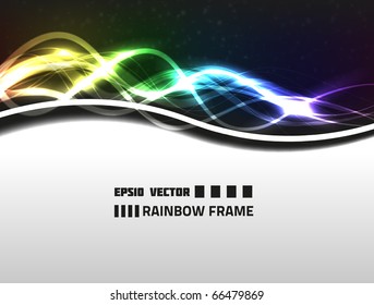 Vector abstract rainbow frame design on white background. Has bright lights and dim circles.