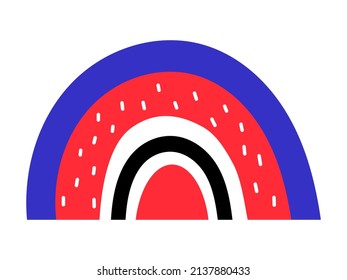 Vektorabstrakter Regenbogen. Einzelnes geometrisches Element mit Linien und Punkten. Abstrakte rote und blaue Form.