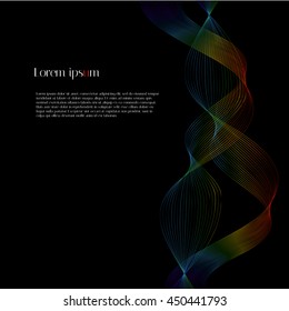 Vector abstract rainbow waves on a black background with example text