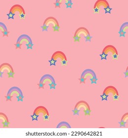 Vector abstract rainbows and stars repeating pattern background. Perfect for fabric, scrapbooking, and wallpaper projects. Vector illustration