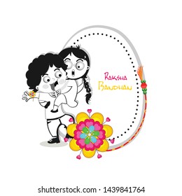 Vector abstract for Raksha Bandhan with nice illustration in a creative background, Beautiful background with illustration of cute little sister and brother with gift preparing for Rakhi.