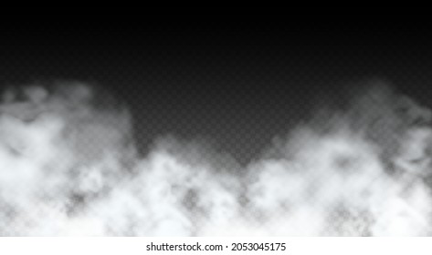 Vector Abstract realistic fog cloud design element on transparent background. White smoke For website, greeting, discount voucher, greeting and poster design