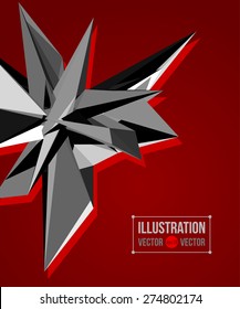 Vector abstract red background of black fragments. Illustration of triangles