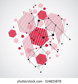 Vector abstract red background created in Bauhaus retro style. Modern geometric composition can be used as templates and layouts. Engineering technological wallpaper made with honeycombs.