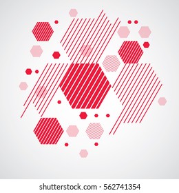 Fondo rojo abstracto vectorial creado al estilo retro Bauhaus. La composición geométrica moderna se puede utilizar como plantillas y diseños. Papel técnico de ingeniería hecho con panes de miel.