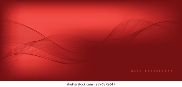 Vector abstract red background with dynamic red waves, lines and particles.