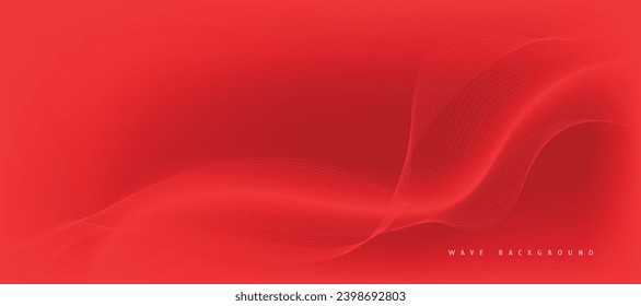 Vector abstract red background with dynamic red waves, lines and particles.
