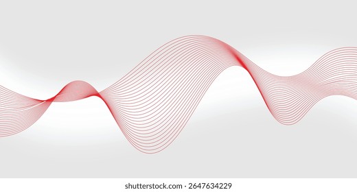 Vector abstract red background with dynamic red waves, lines and particles.	
