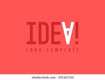 Vector abstract red background with IDEA! exclamation.  IDEA logo template with inverted A letter accent and exclamation mark. Positive emotion icon design for poster, message, banner, business card