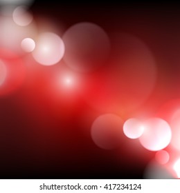 Vector abstract red background with lights. White circles. Gradient. Dust. Dark. Black.