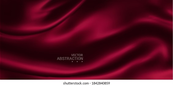 Vector Abstract Red background luxury cloth . Red silk  with  liquid wave or wavy folds . Texture satin velvet material for luxurious elegant  design 
