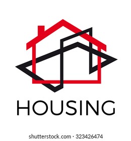 Vector abstract red and black  house, real estate agency