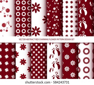 Vector abstract red charming flower pattern design set, inclusive of pattern swatch inside